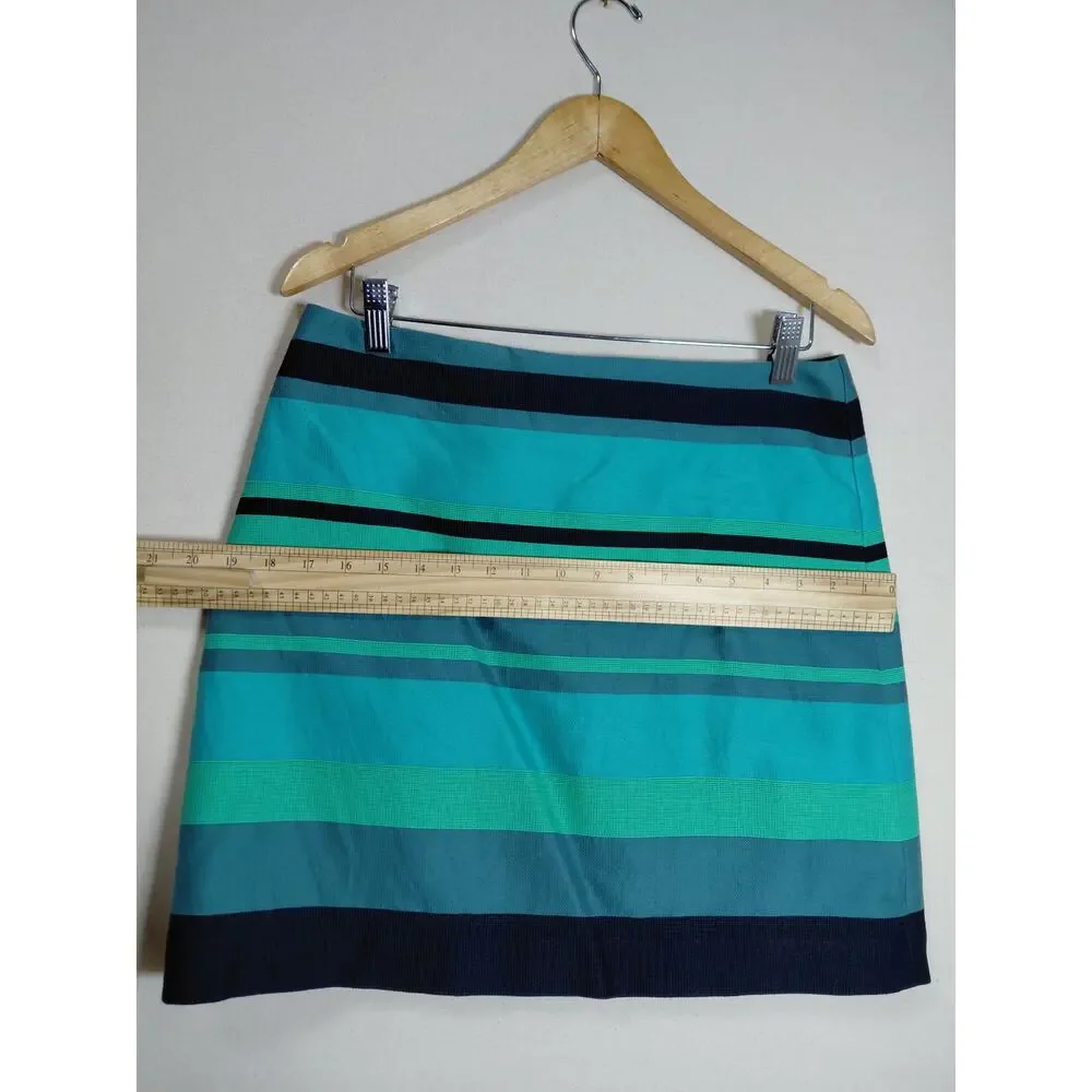 Loft Teal Mini Striped Lined Skirt Women Size 8